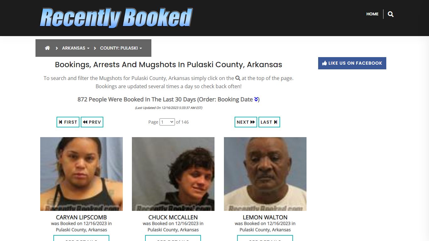 Bookings, Arrests and Mugshots in Pulaski County, Arkansas